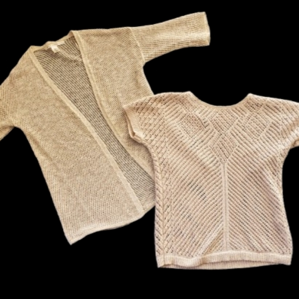 Beige Knit Cardigan and Sweater Set